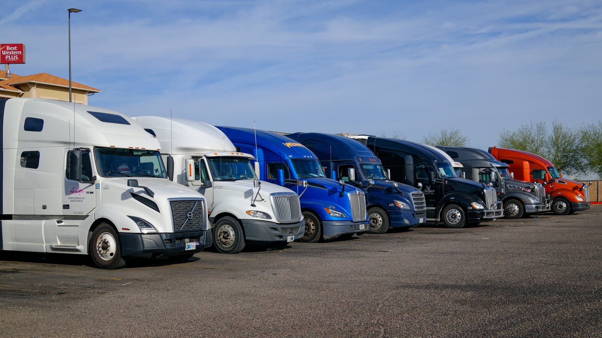 Tractor trailers at a freight stop